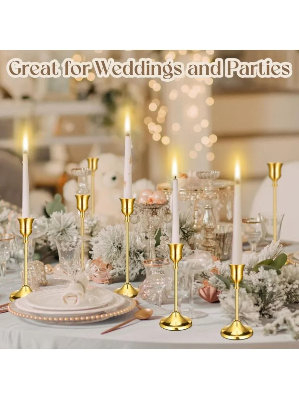 24PCS Vintage Brass Gold Taper Candle Holders Set - Elegant Metal Decor